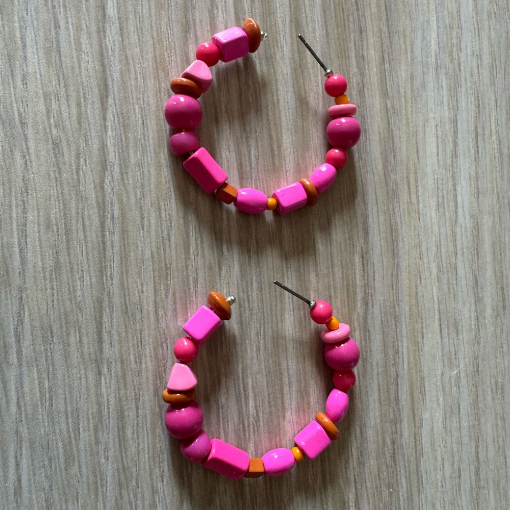 J. Crew Factory Multibead Hoop Earrings in Radiant Fuchsia